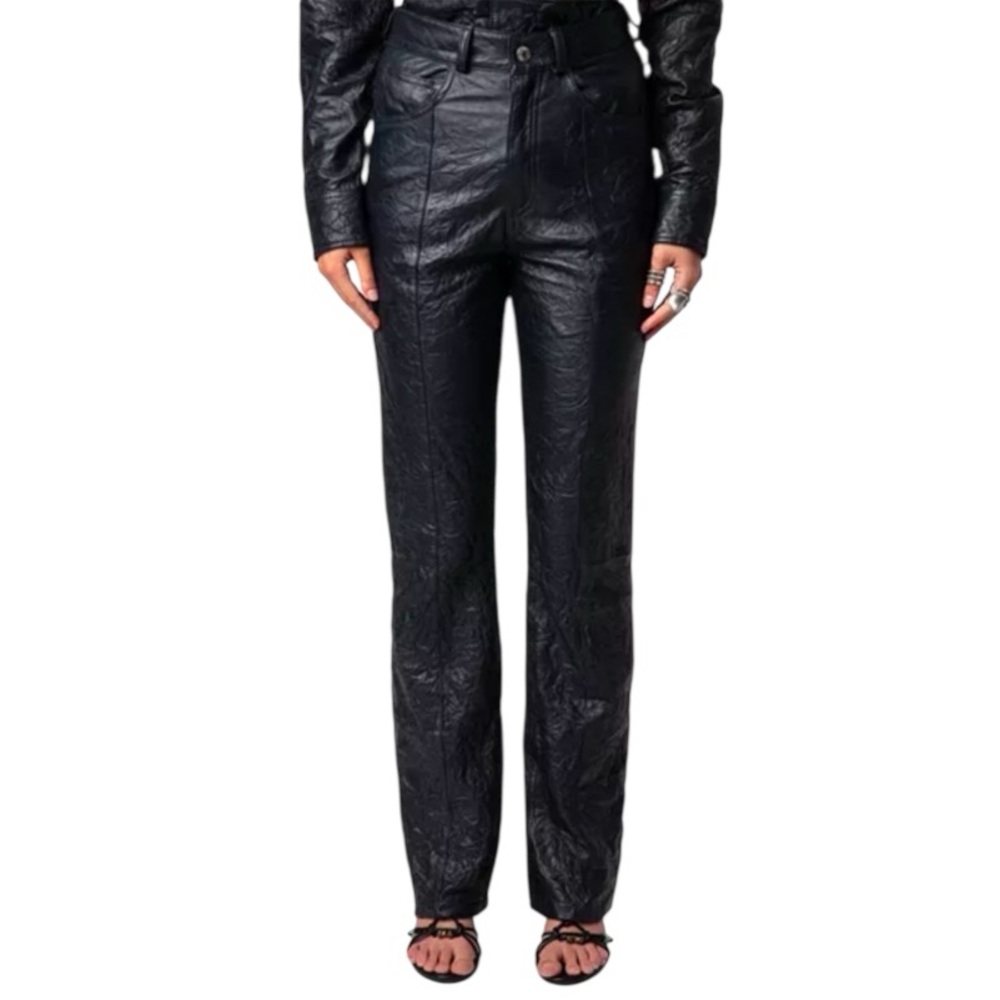 NWT Zadig & Voltaire Poete Cuir Froisse Encre Leather Pants - Sz 10
